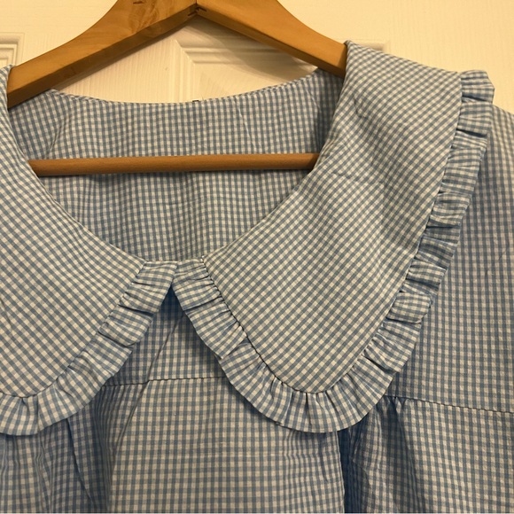 Blue Gingham Babydoll Dress with Ruffled Lapel Collar XL NWT - Picture 2 of 8